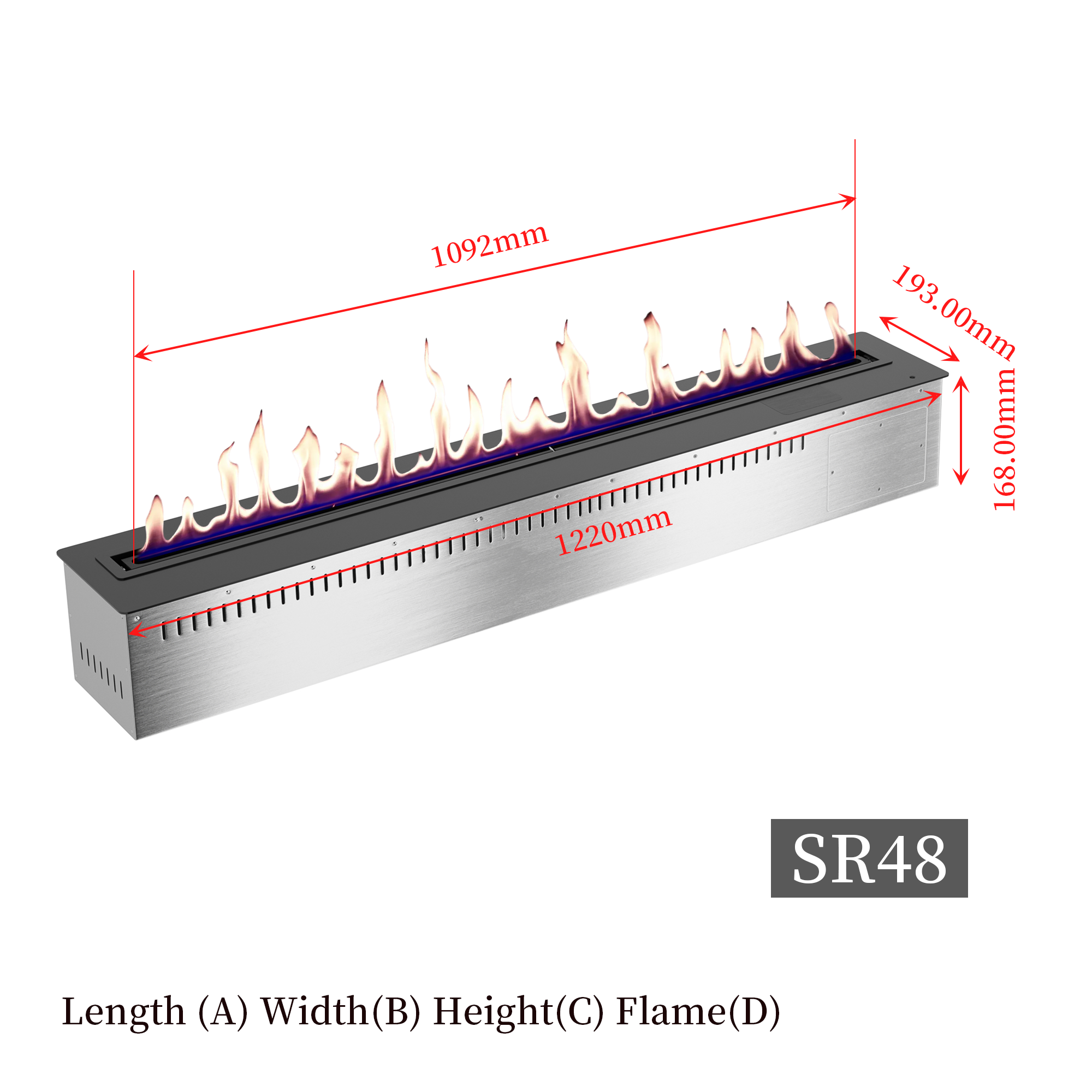 48-Inch Smart Ethanol Fireplace | Ventless Bio-Ethanol Burner Insert (DR48FP-SF)
