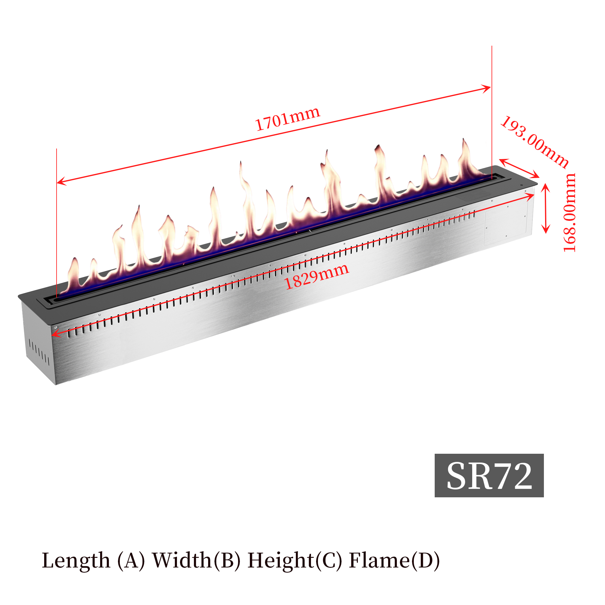 72-Inch Smart Ethanol Fireplace | Ventless Bio-Ethanol Burner Insert (DR72FP-SF)