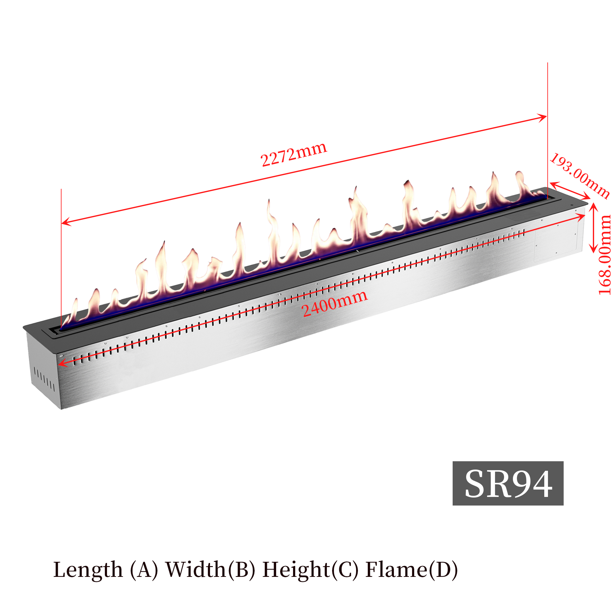 94-Inch Smart Ethanol Fireplace | Ventless Bio-Ethanol Burner Insert (DR94FP-SF)