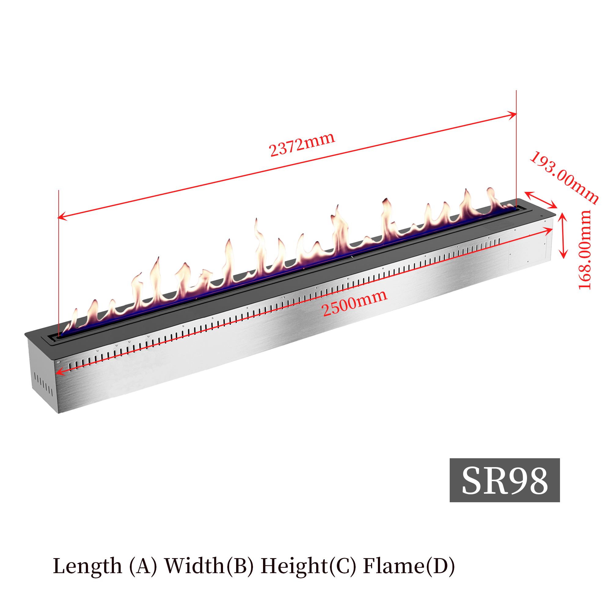 98-Inch Smart Ethanol Fireplace | Ventless Bio-Ethanol Burner Insert (DR98FP-SF)