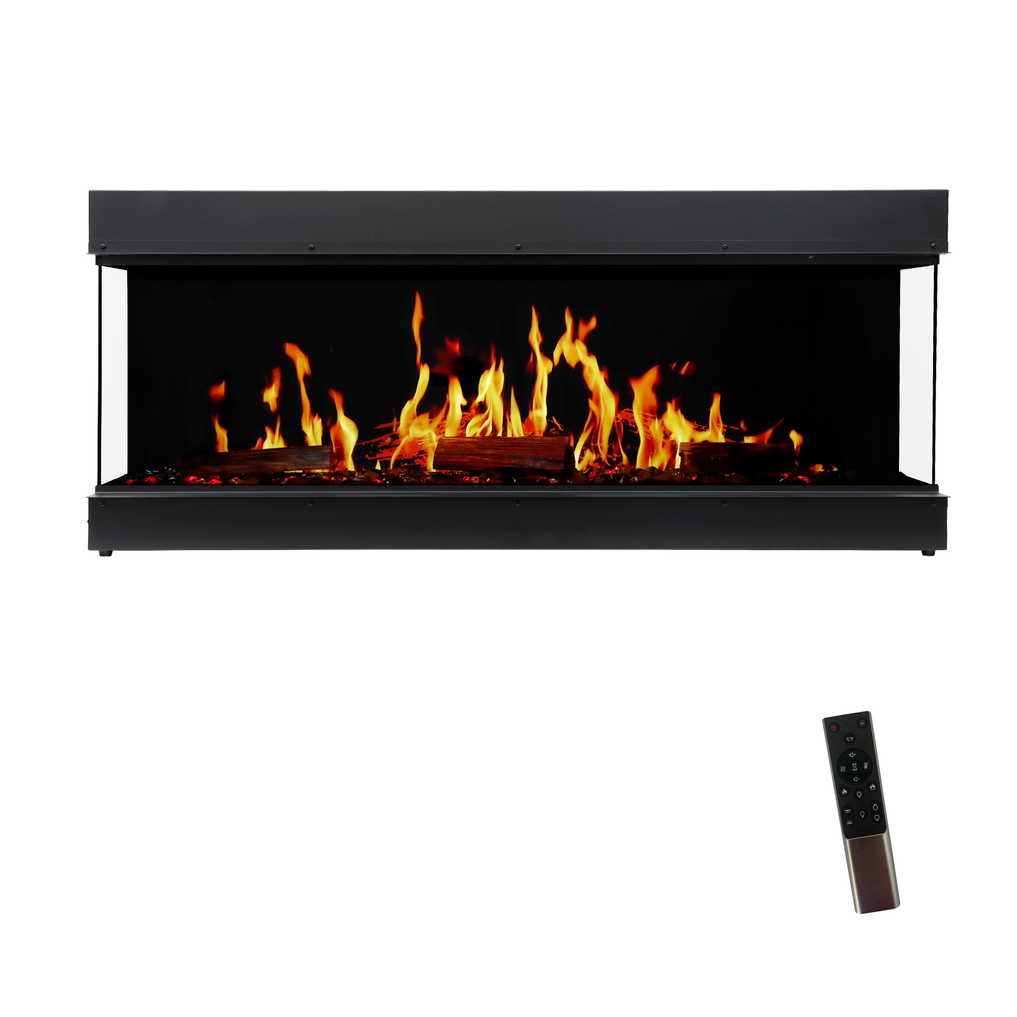 60-Inch Panoramic 3-Sided Recessed Electric Fireplace | Ultra-Realistic LCD Flames