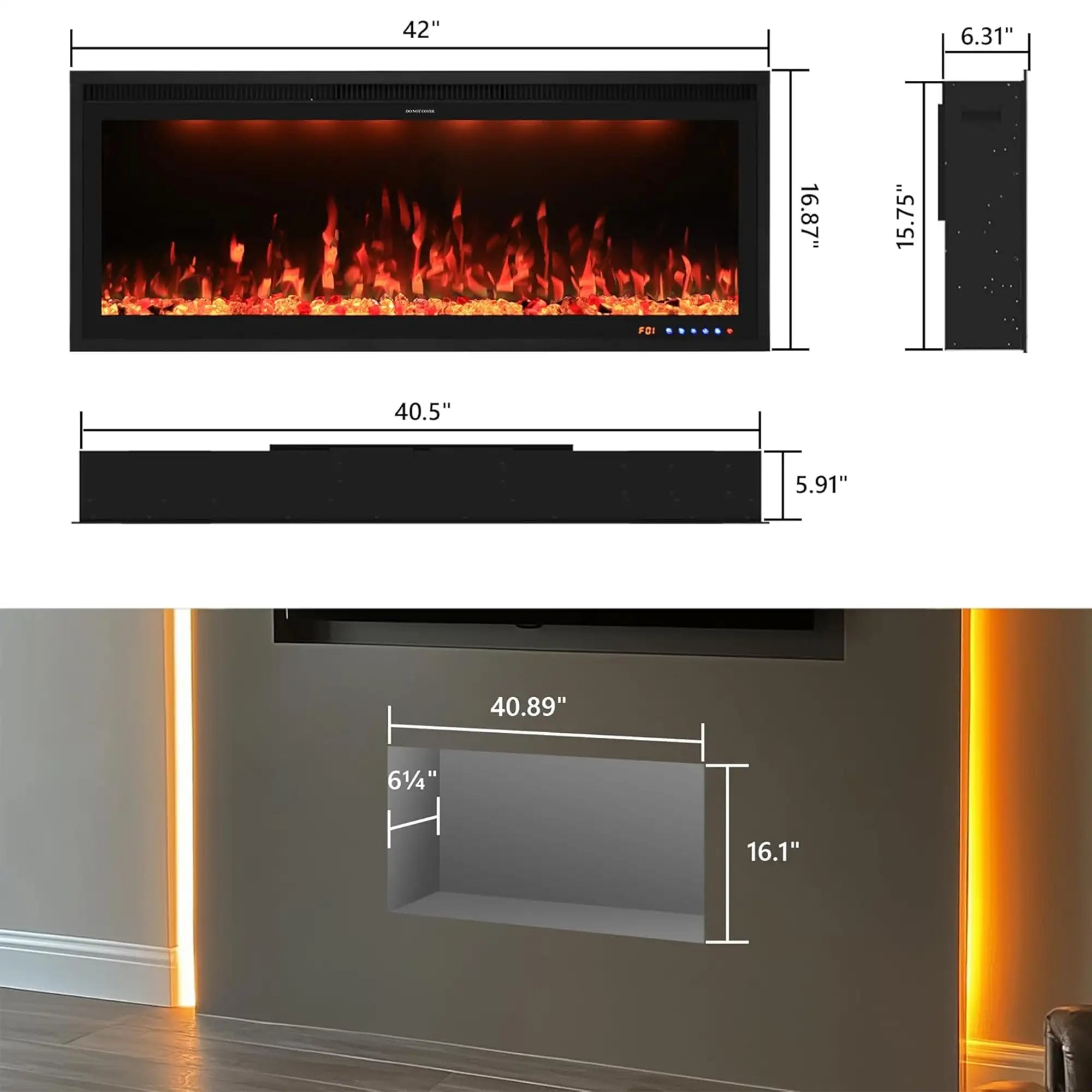 Recessed/Wall Mounted 42 Inch Smart Electric Fireplace