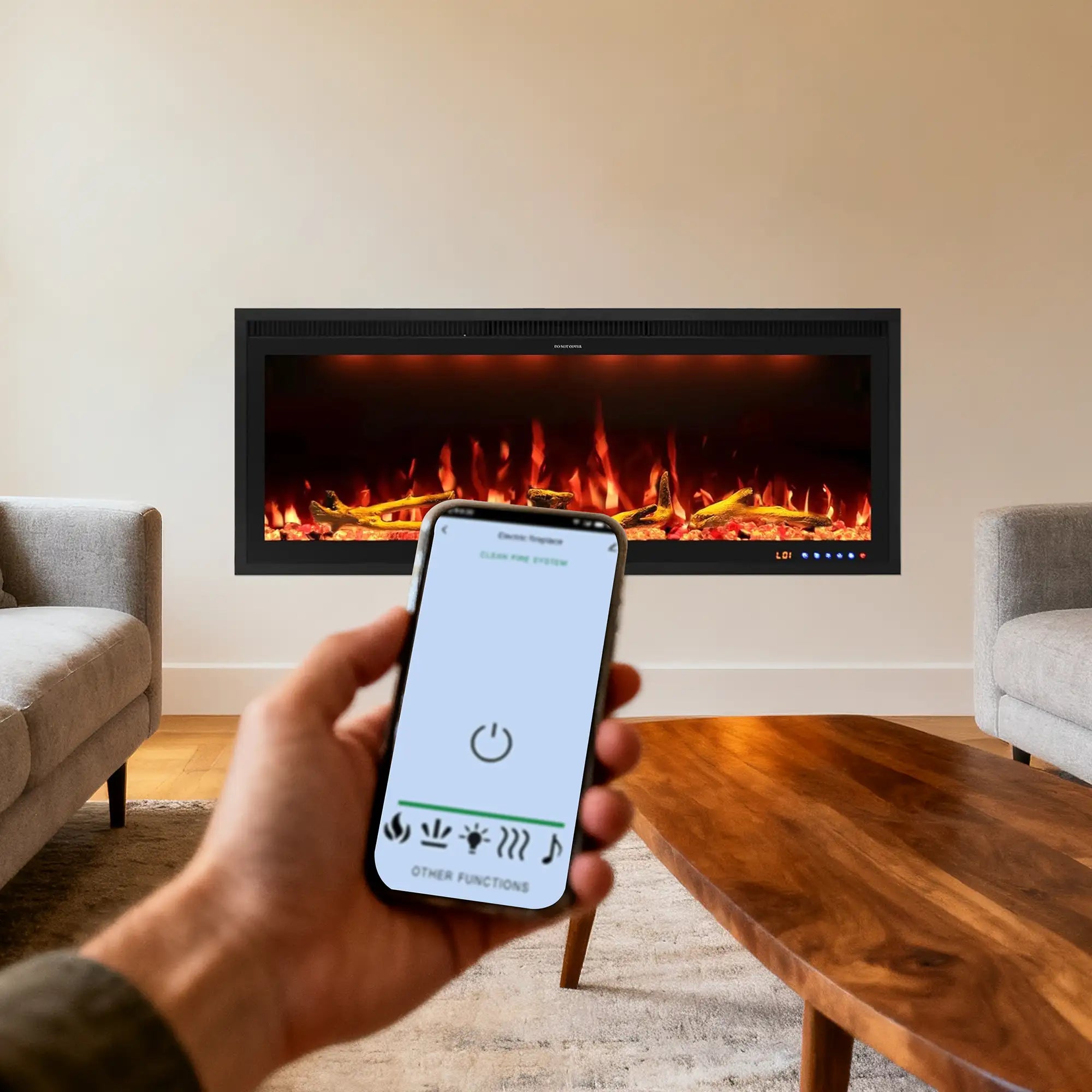 Wall Mounted/Recessed 48 Inch Smart Electric Fireplace