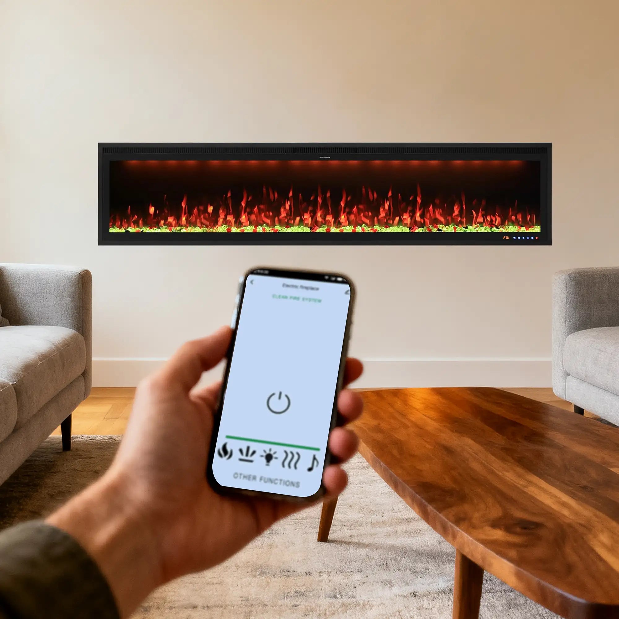 Smart Electric Fireplace 88 Inch Recessed/Wall Mounted