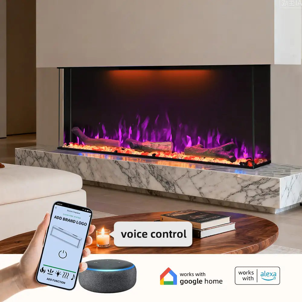 Three Sided 36 Inch Elelctric Fireplace with Smart Control