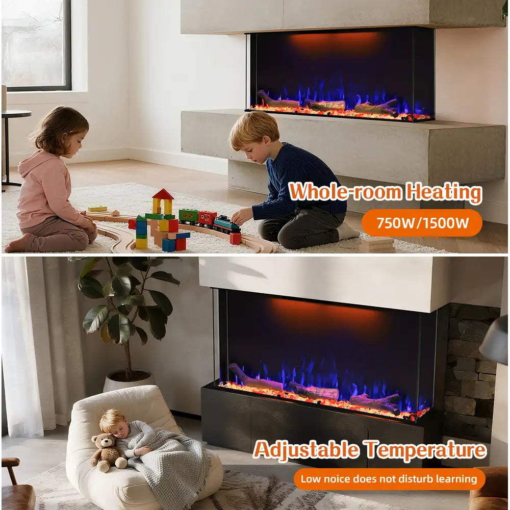 42 Inch Three Sided Elelctric Fireplace with Smart Control