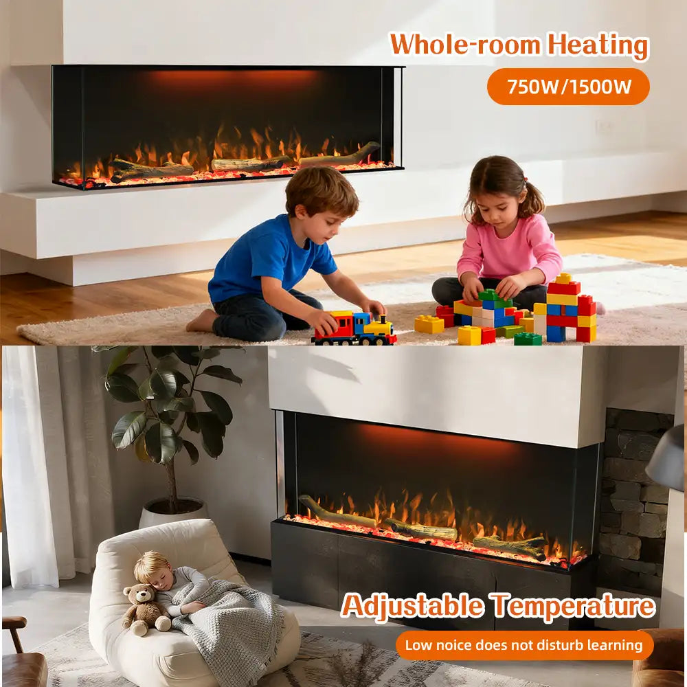 Three Sided 60 Inch Elelctric Fireplace with Smart Control