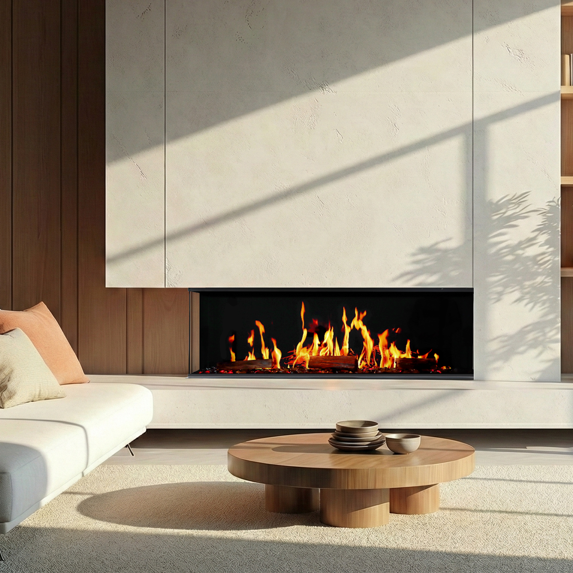 60-Inch Panoramic 3-Sided Recessed Electric Fireplace | Ultra-Realistic LCD Flames