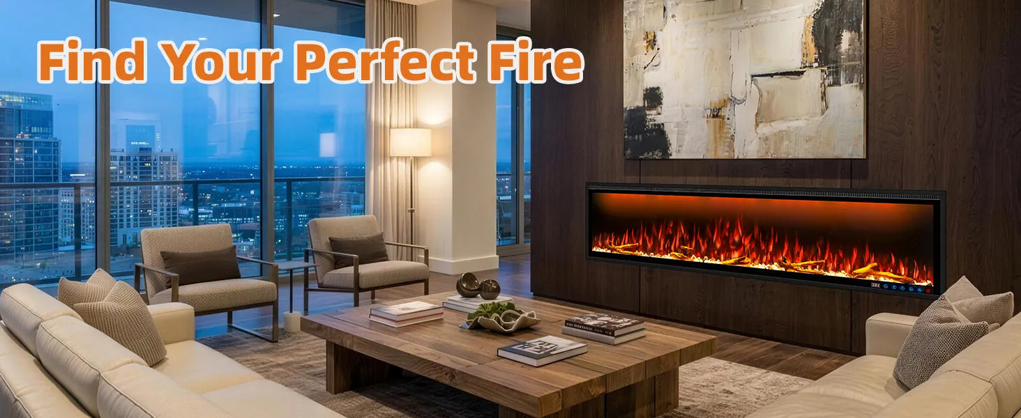 Smart Electric Fireplace 74 Inch Recessed/Wall Mounted - Detail 1