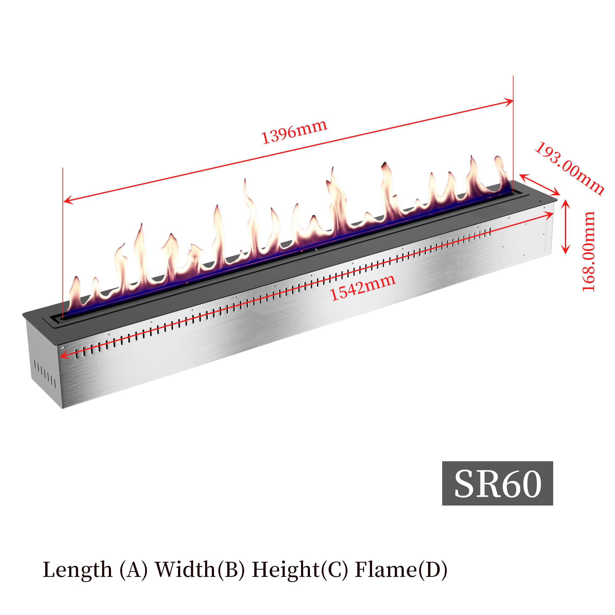 60-Inch Smart Ethanol Fireplace | Ventless Bio-Ethanol Burner Insert (DR60FP-SF)