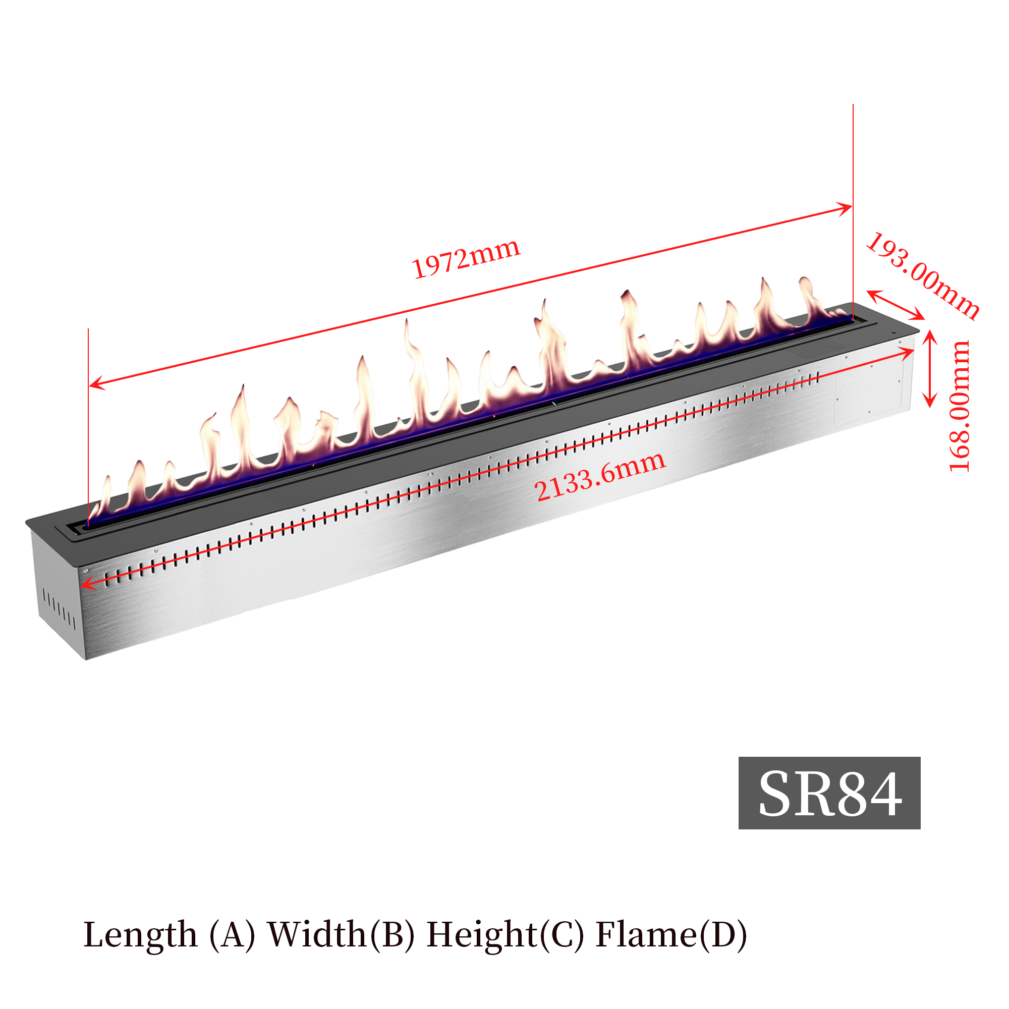 84-Inch Smart Ethanol Fireplace | Ventless Bio-Ethanol Burner Insert (DR84FP-SF)