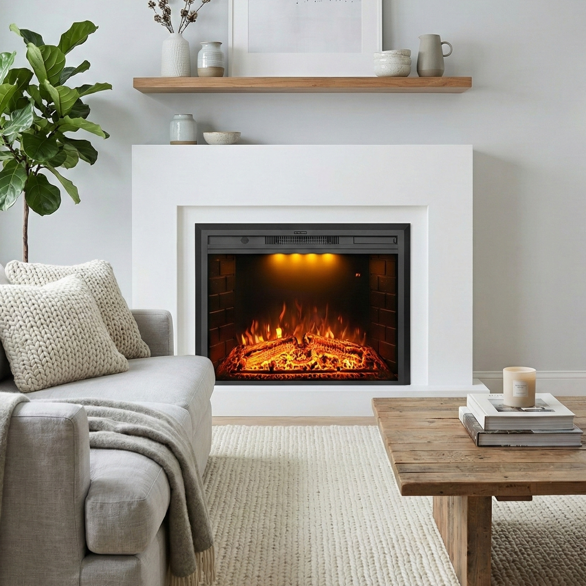 26 Inch Recessed Electric Fireplace Insert with Adjustable Flame Brightness