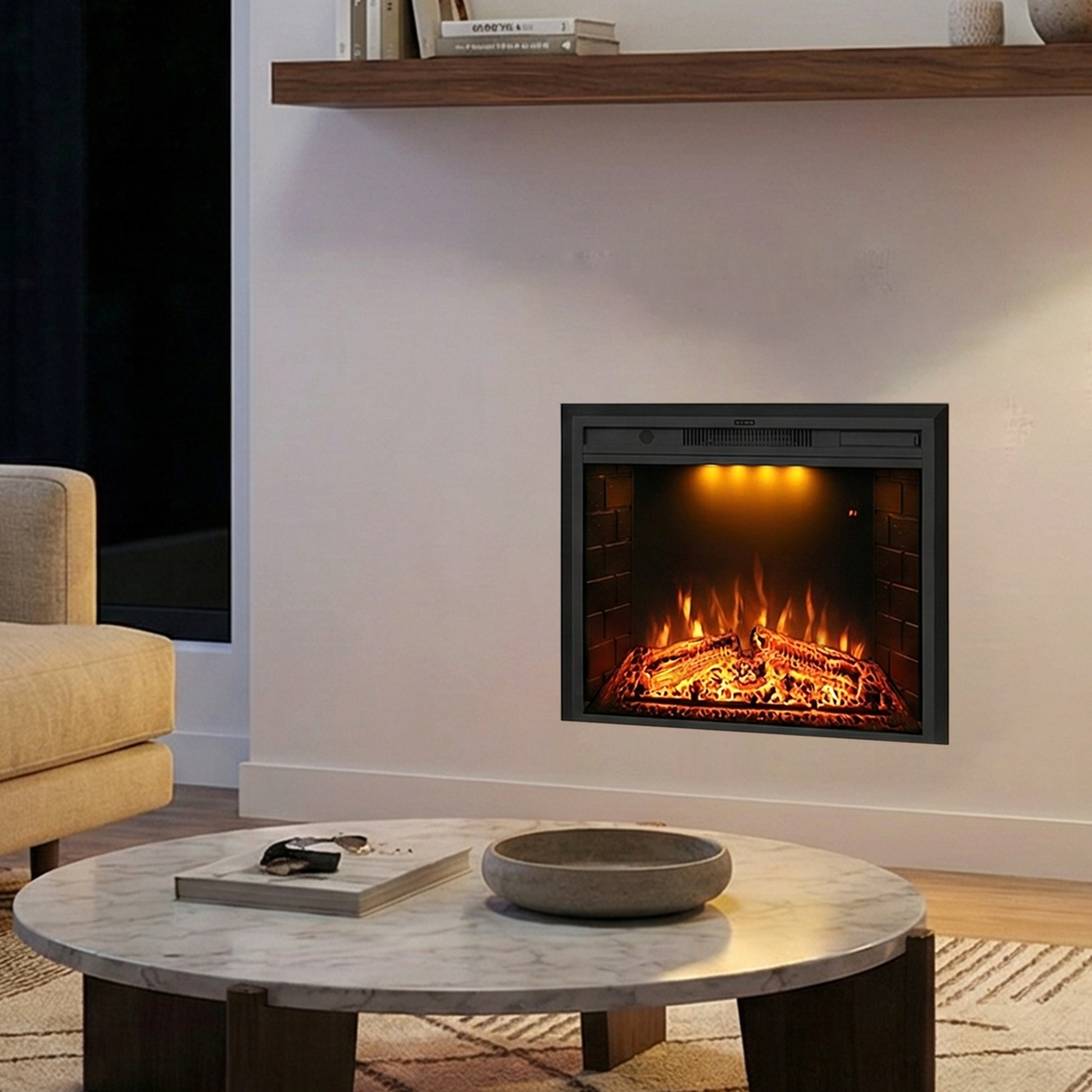 28 Inch Recessed Electric Fireplace Insert with Adjustable Flame Brightness