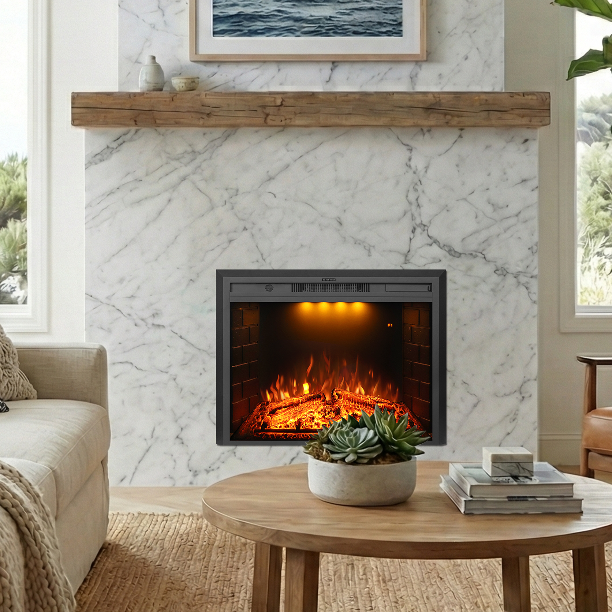 33 Inch Recessed Electric Fireplace Insert with Adjustable Flame Brightness