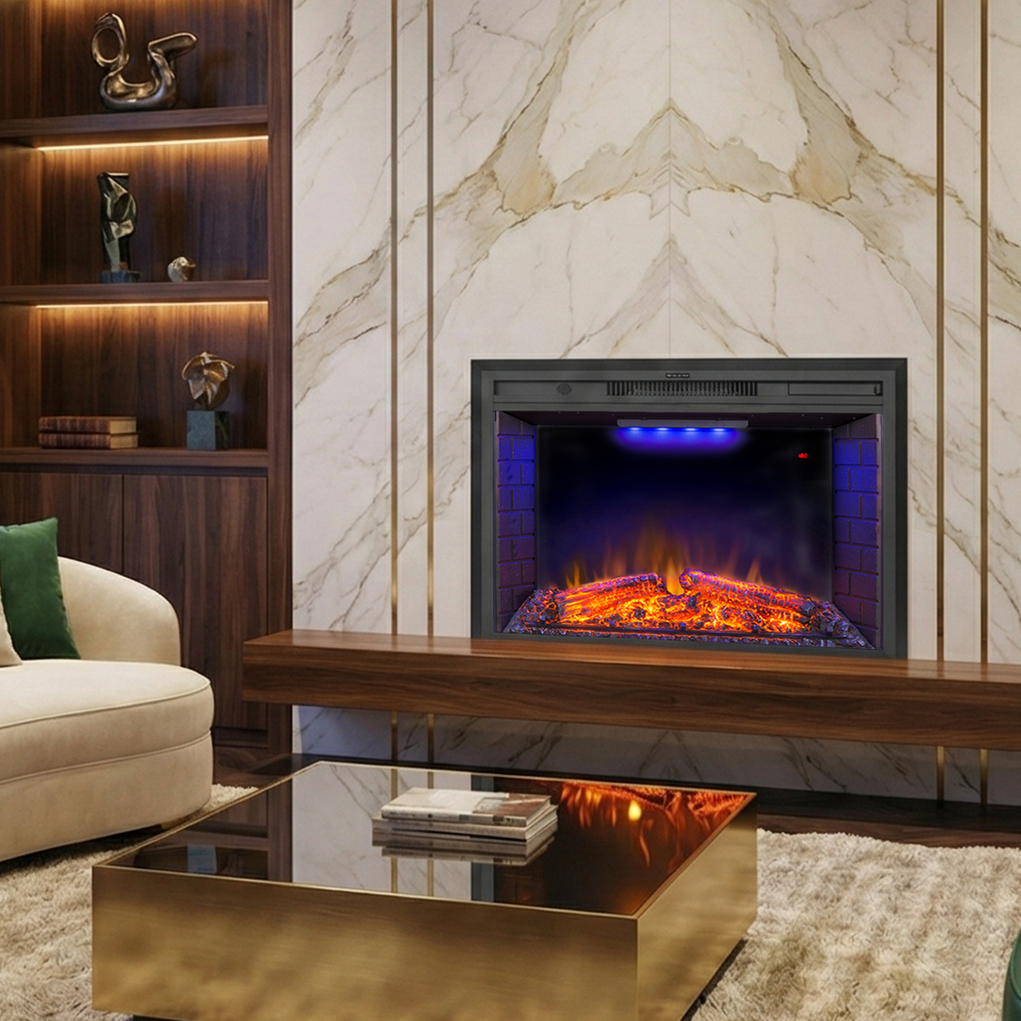 36 Inch Recessed Electric Fireplace Insert with Adjustable Flame Brightness