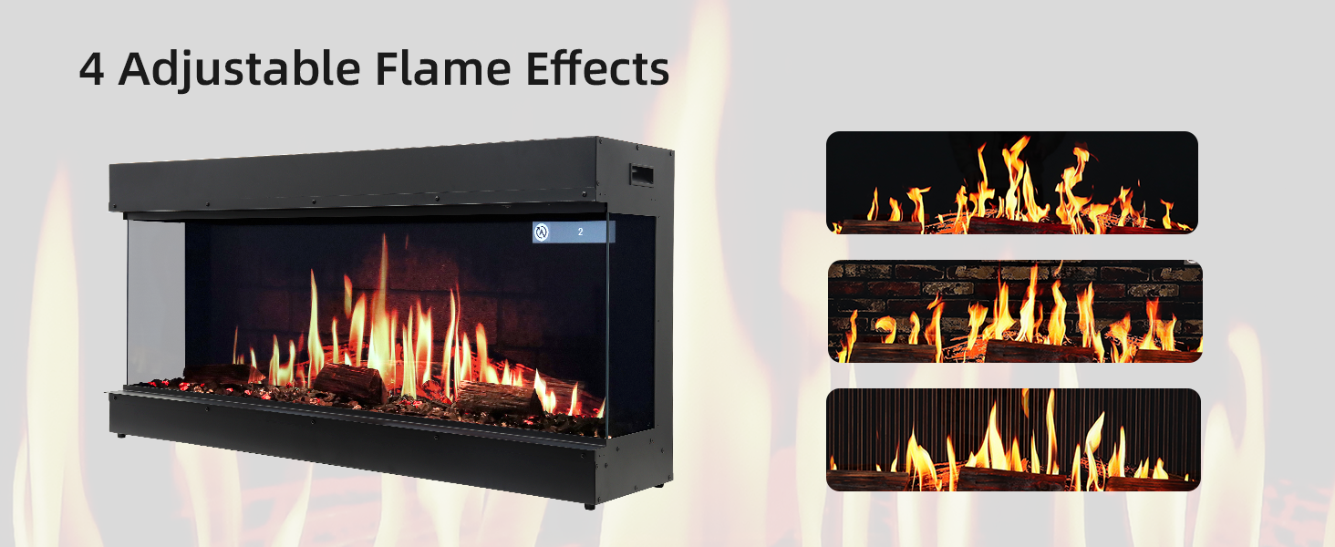 45-Inch Panoramic 3-Sided Recessed Electric Fireplace | Ultra-Realistic LCD Flames - Detail 3