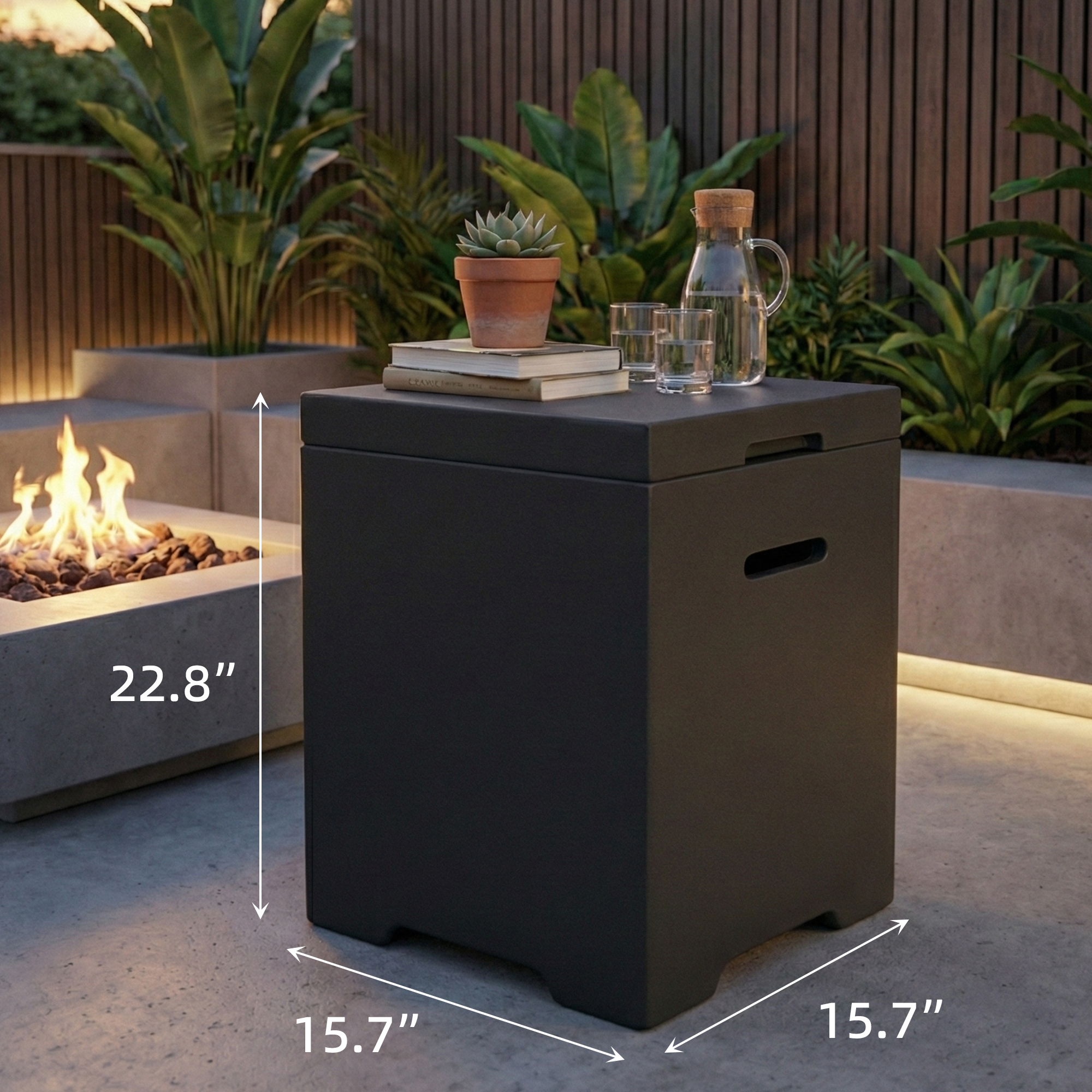 Dark Grey Propane Tank Hideaway Table, 20LB Gas Cylinder Cover & Outdoor Side Table