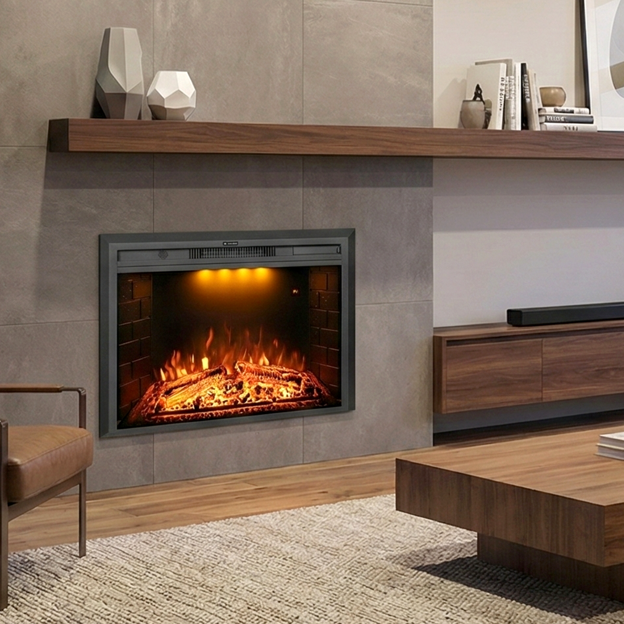 40 Inch Recessed Electric Fireplace Insert with Adjustable Flame Brightness