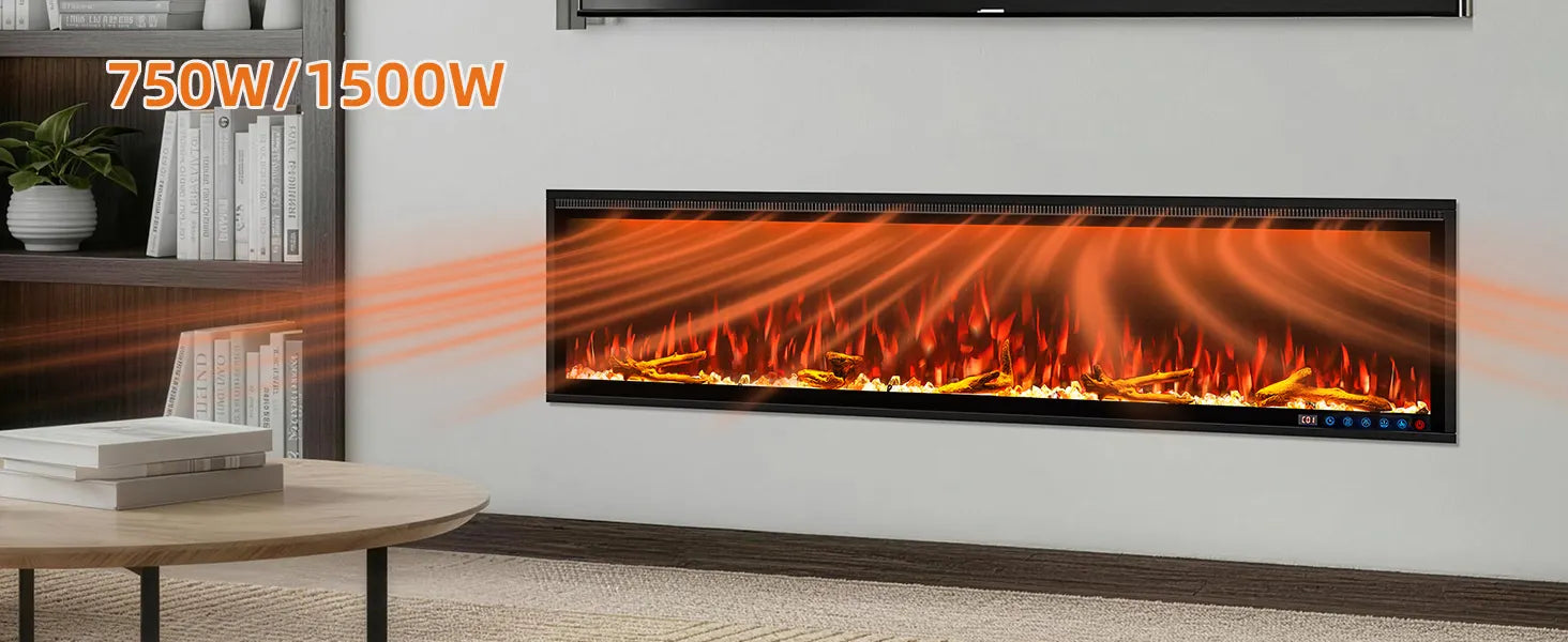Smart Electric Fireplace 74 Inch Recessed/Wall Mounted - Detail 4