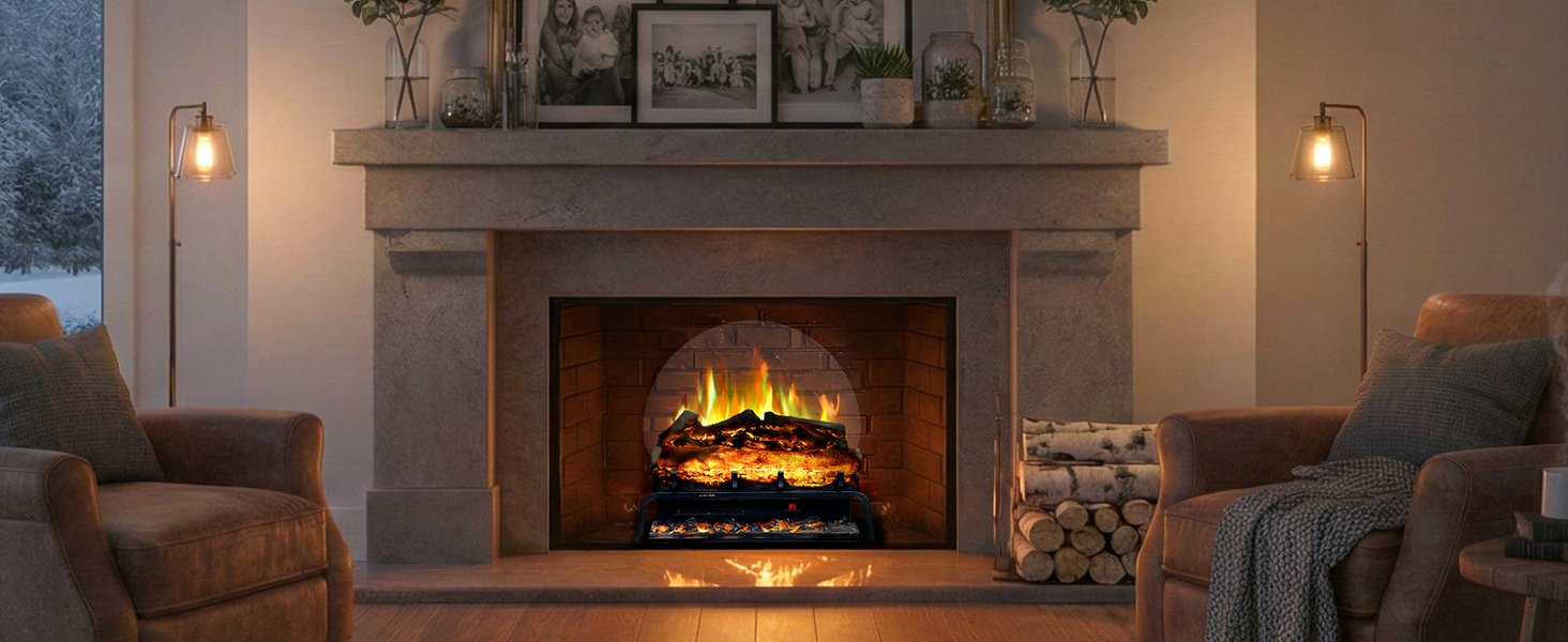 TL 23" Freestanding Electric Fireplace Log Set - Realistic Flame - Detail 1
