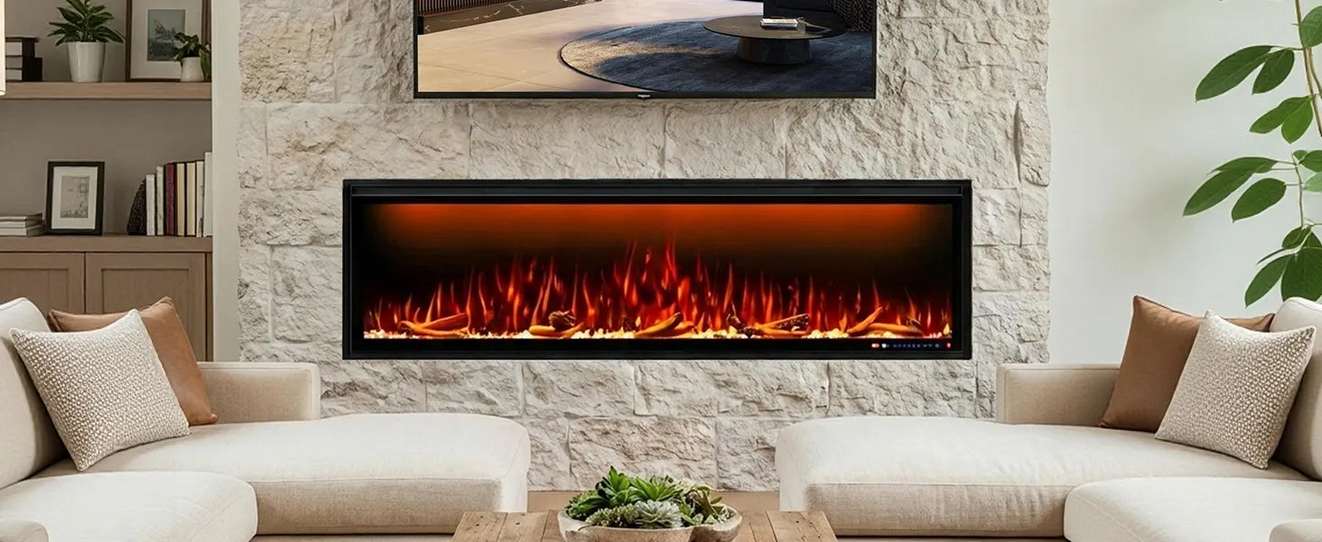 Smart Electric Fireplace 74 Inch Recessed/Wall Mounted - Detail 5