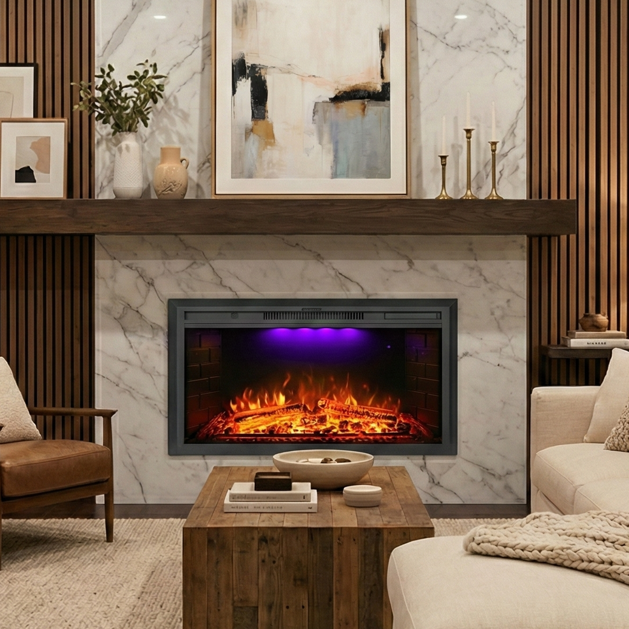 50 Inch Recessed Electric Fireplace Insert with Adjustable Flame Brightness