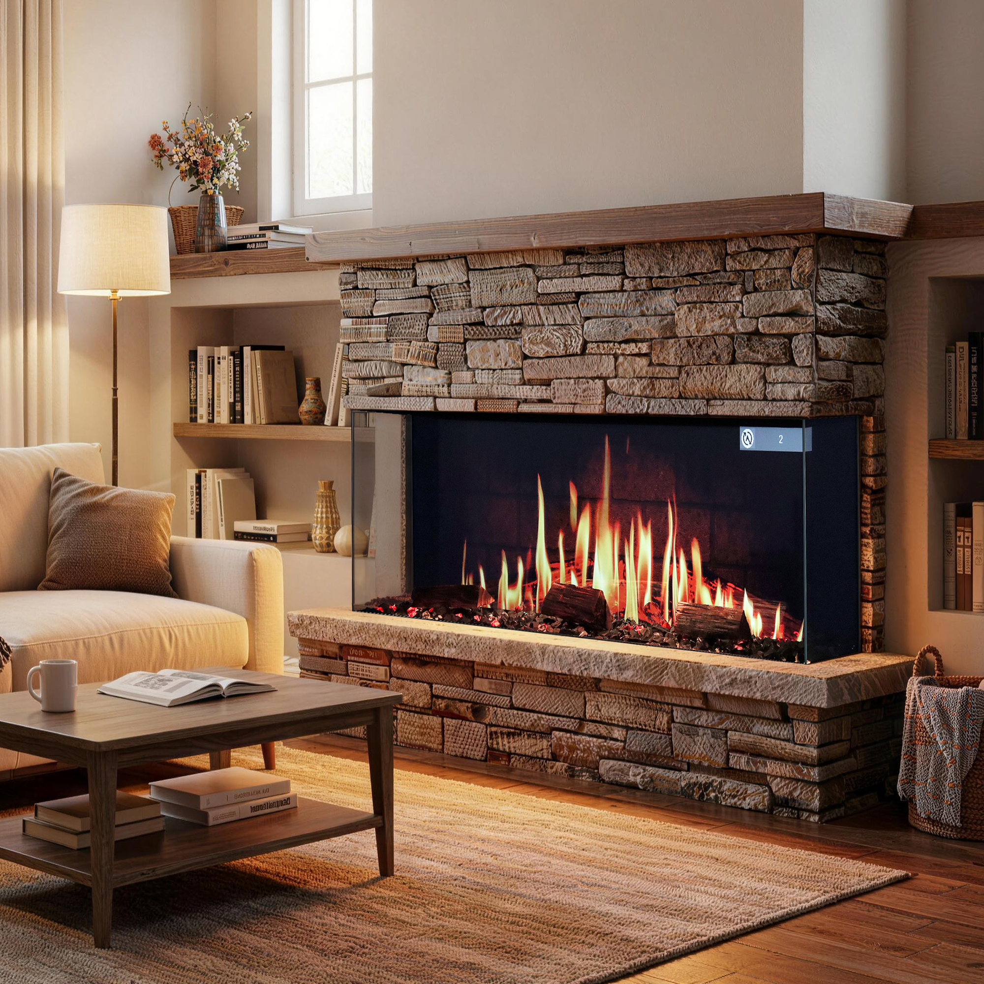 45-Inch Panoramic 3-Sided Recessed Electric Fireplace | Ultra-Realistic LCD Flames