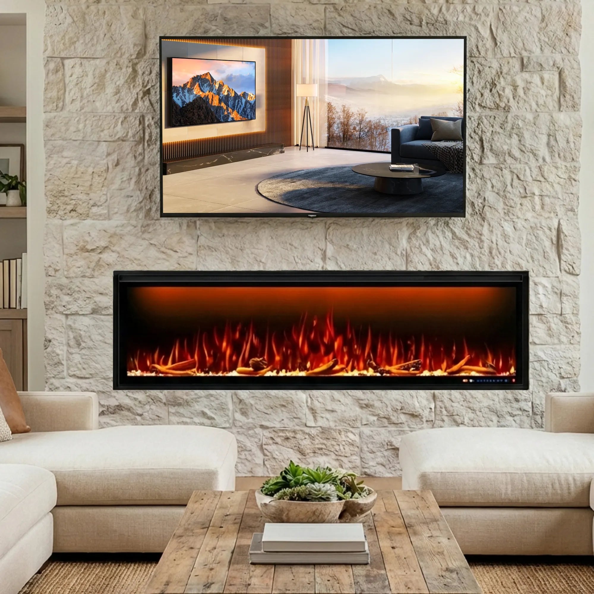 60 Inch Recessed/Wall Mounted Smart Electric Fireplace