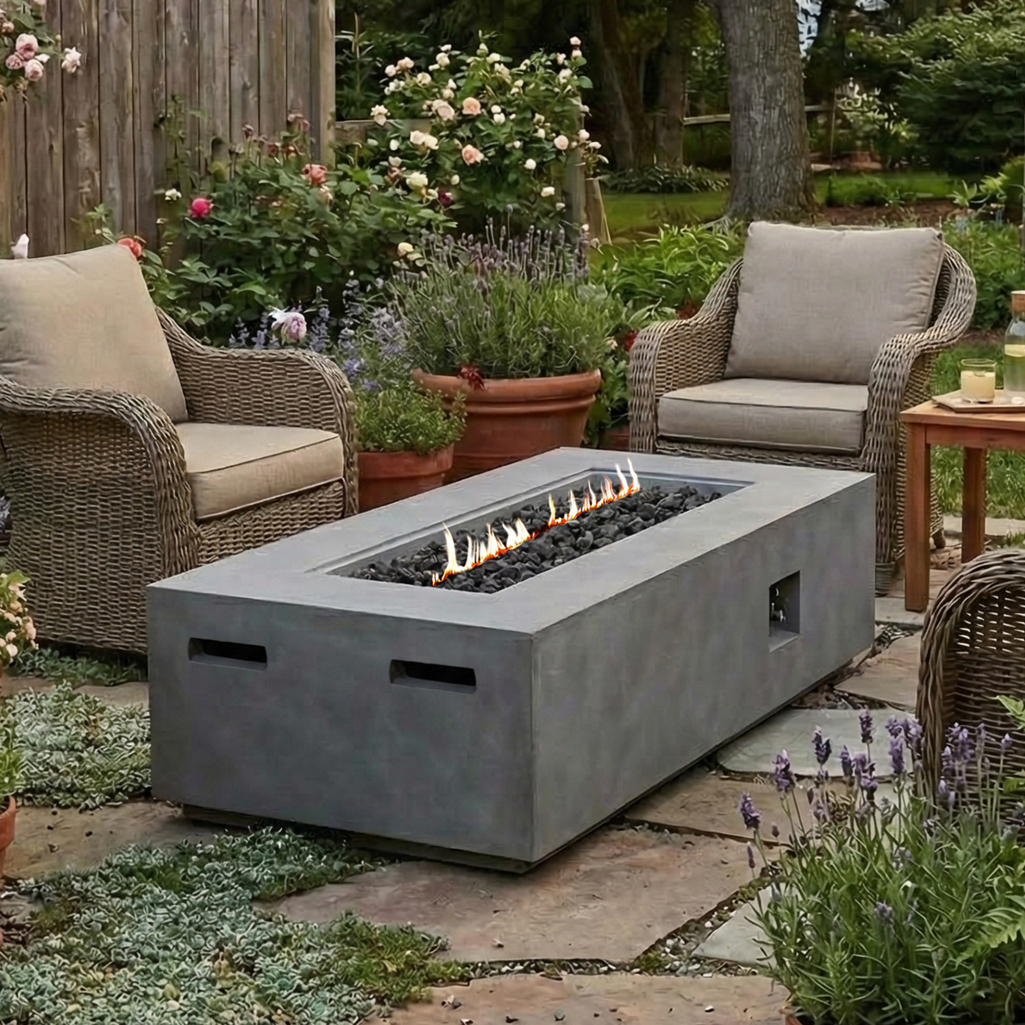 60-Inch Rectangular Outdoor Fire Pit Table, 60,000 BTU Propane Gas Fire Table for Patio & Garden
