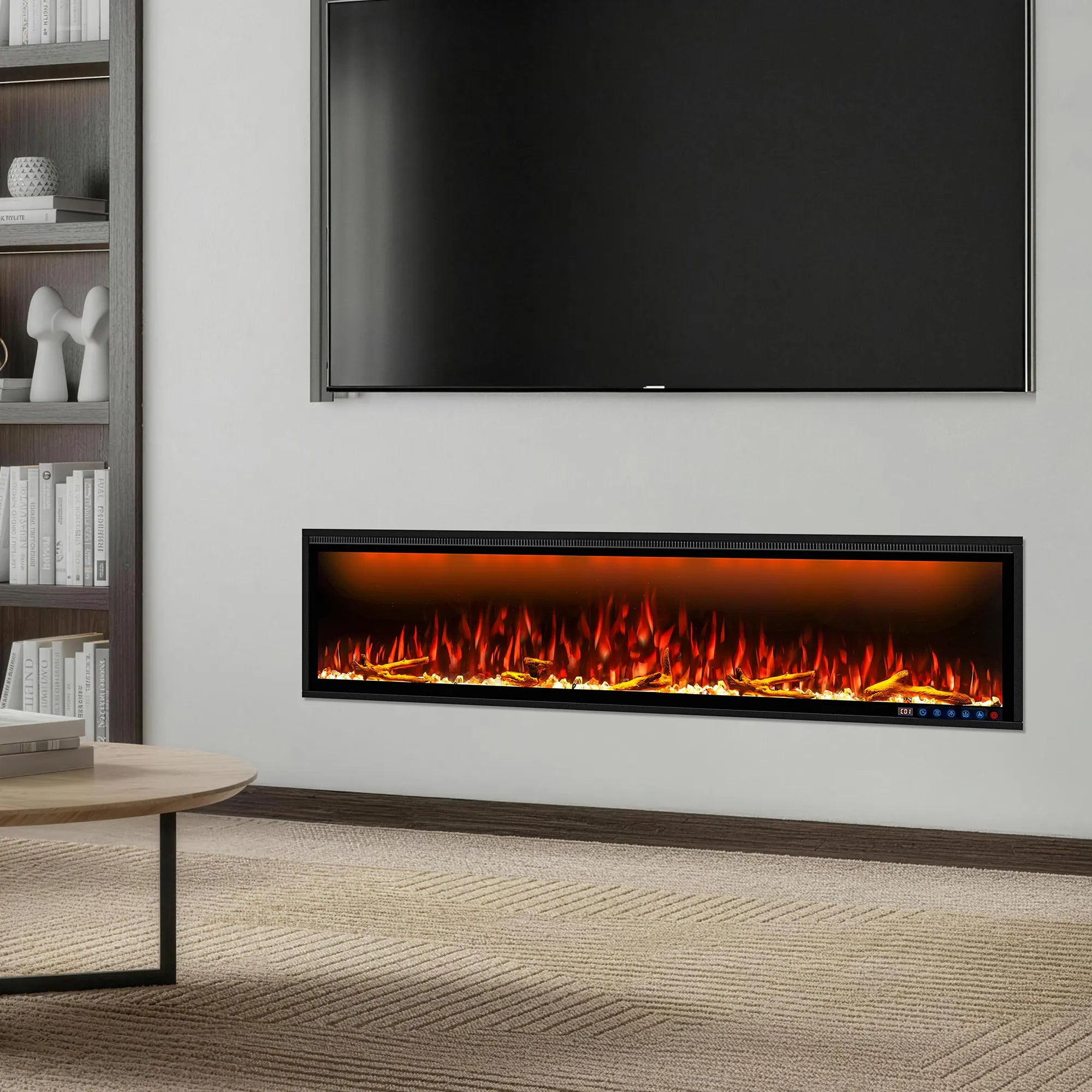 Smart Electric Fireplace 74 Inch Recessed/Wall Mounted