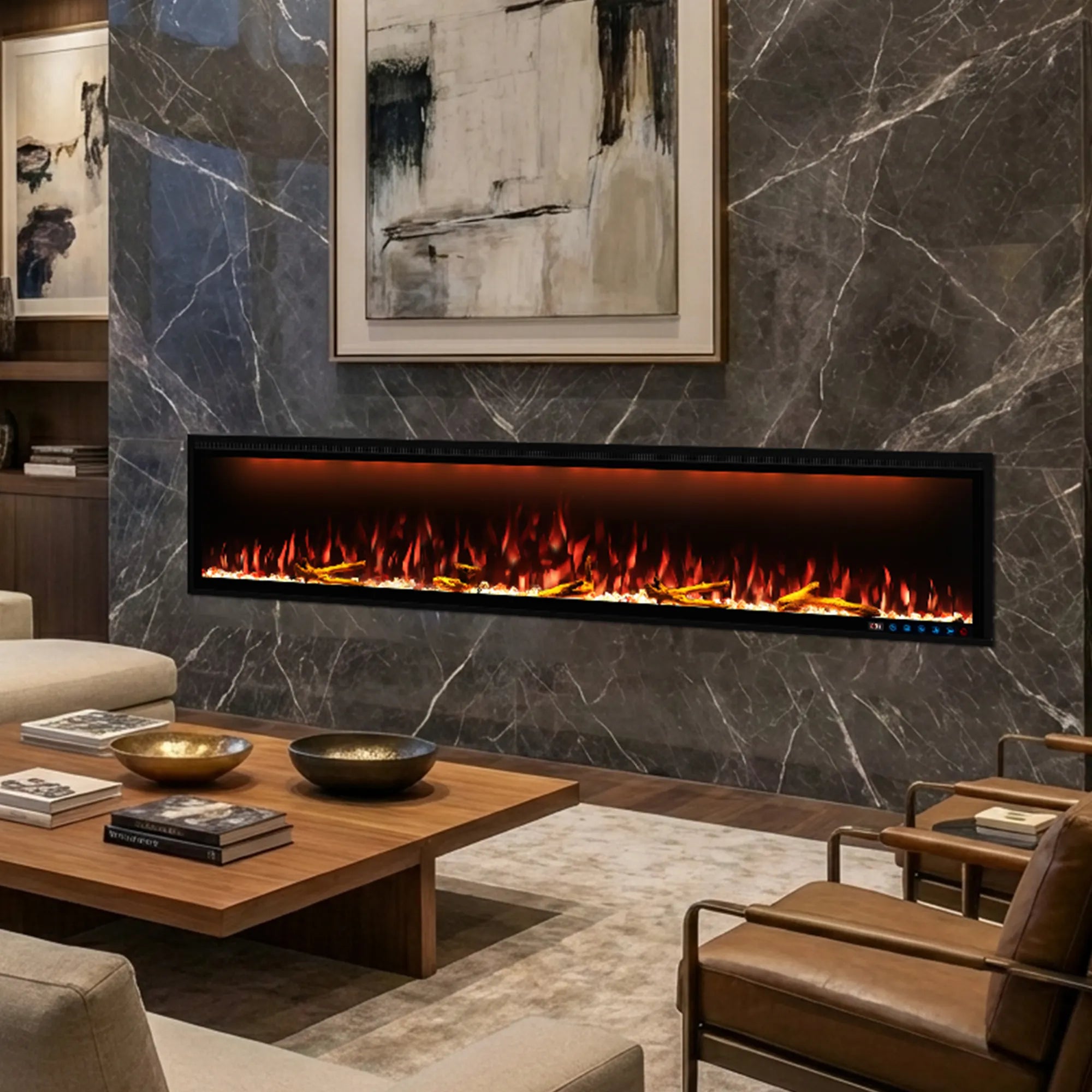 Smart Electric Fireplace 88 Inch Recessed/Wall Mounted