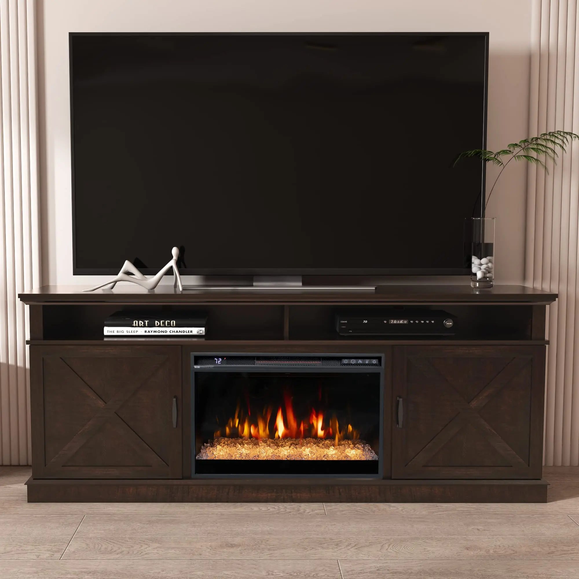 Fireplace TV Stand with 26 inch Electric Fireplace (Crystal)