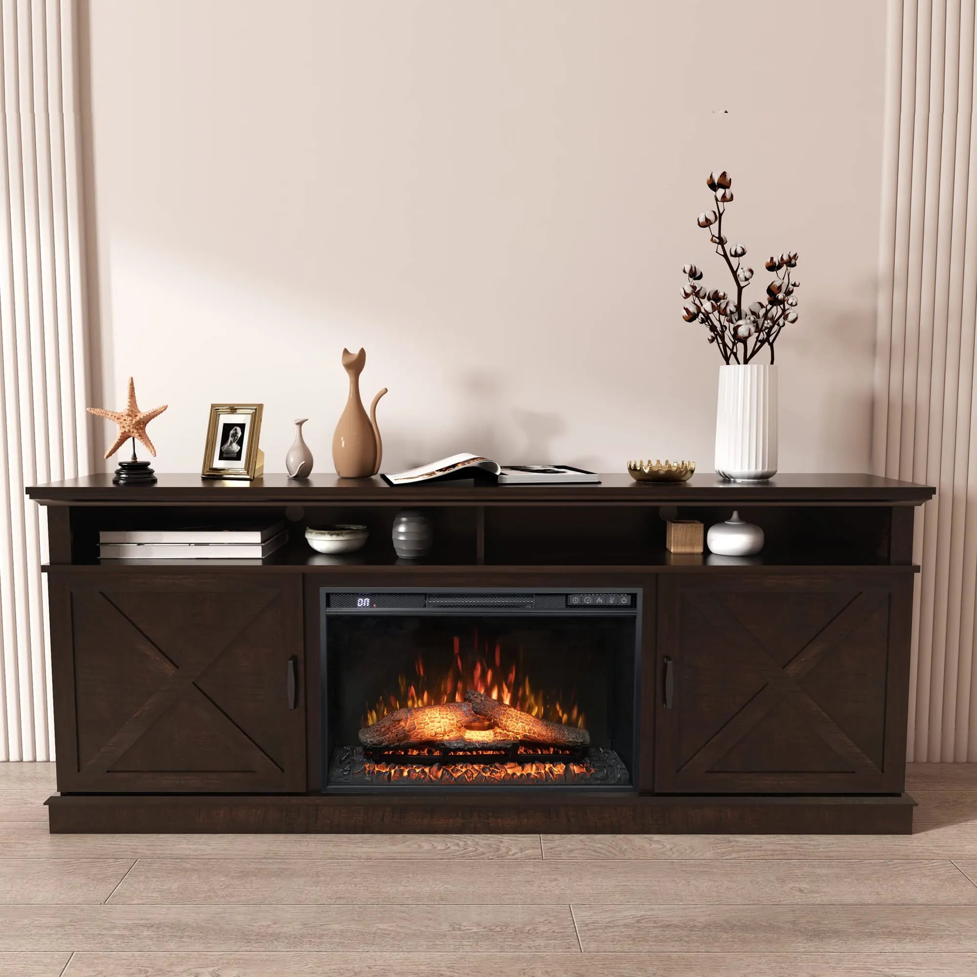 Fireplace TV Stand with 26 inch Electric Fireplace (Logs)