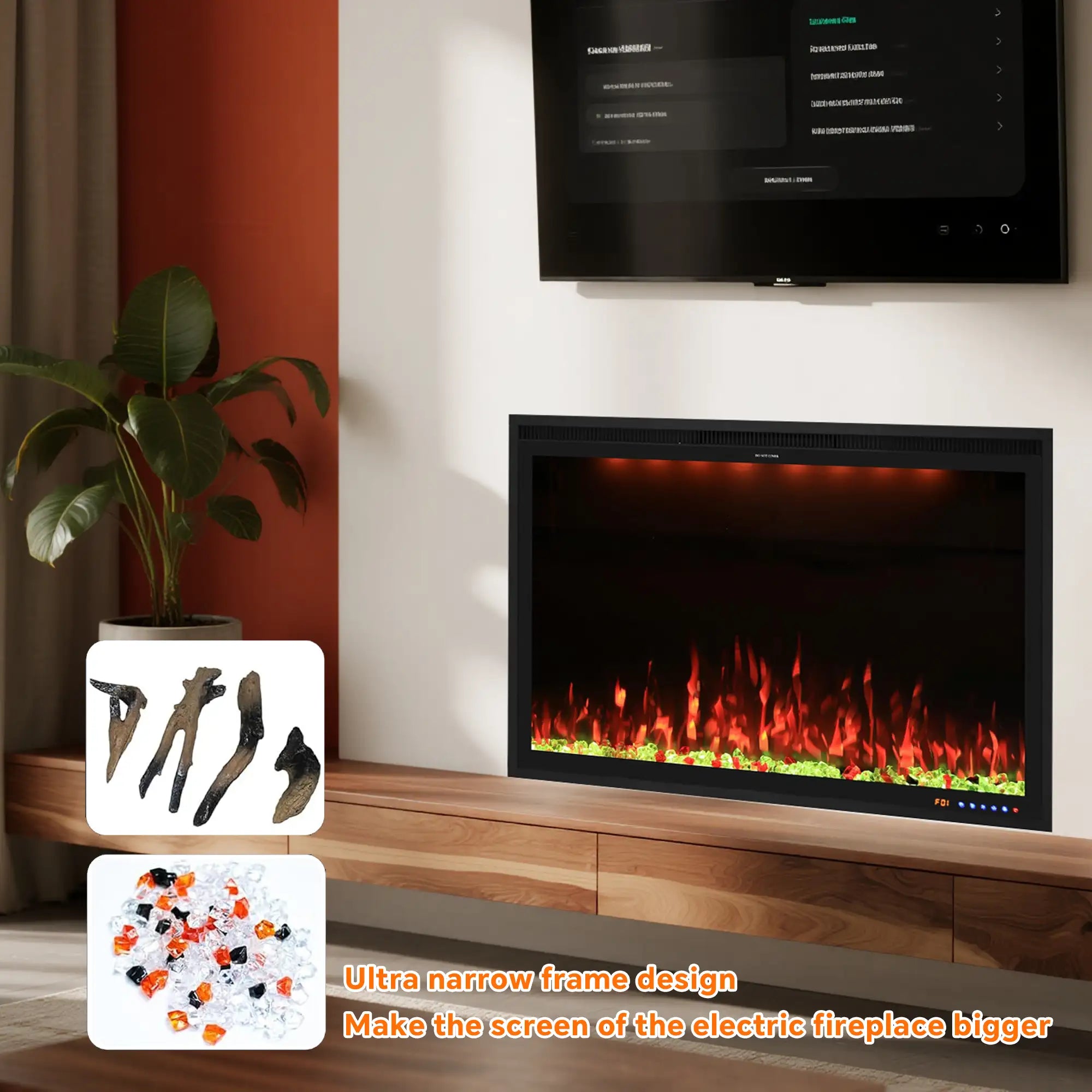 40 Inch Recessed/Wall Mounted Smart Electric Fireplace