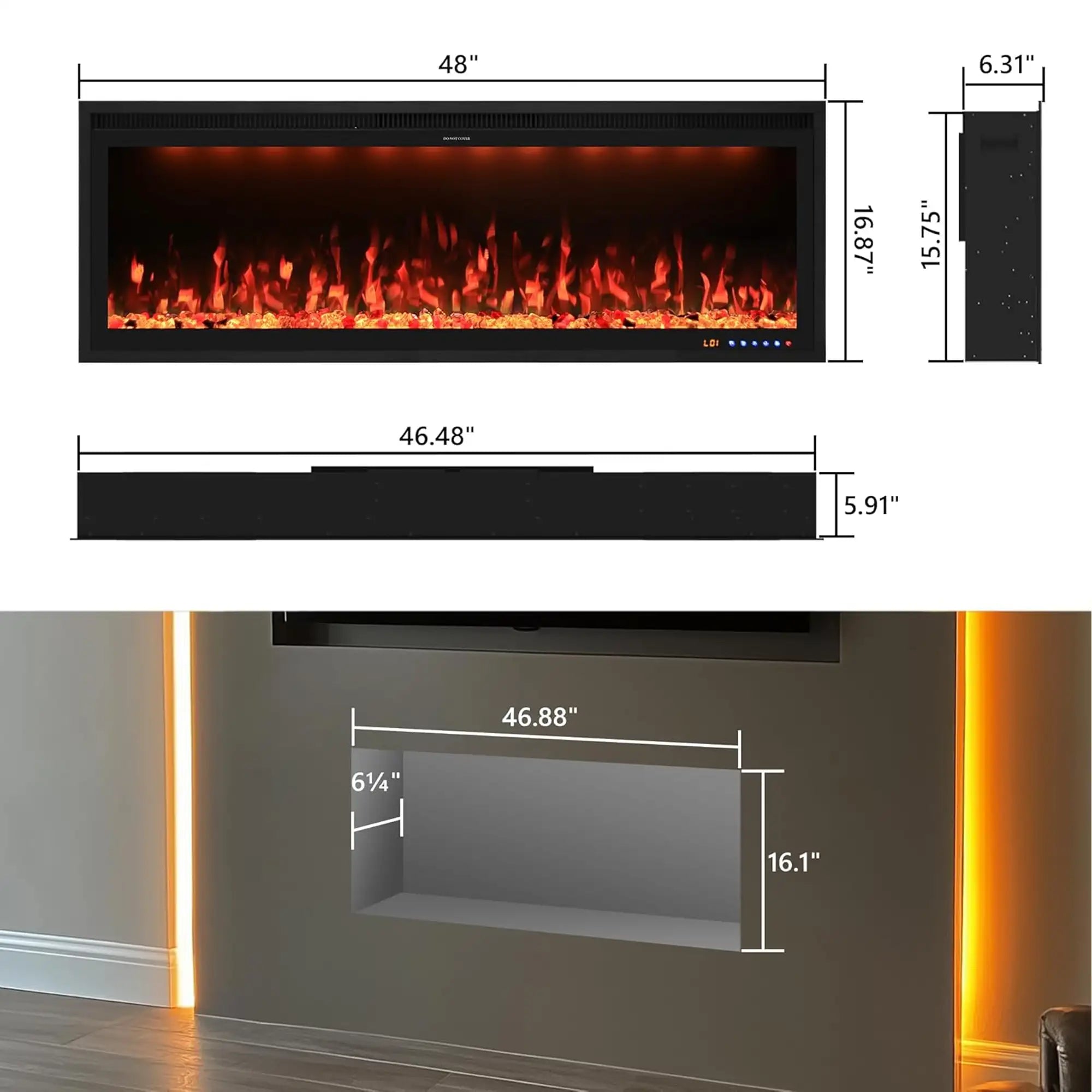 Wall Mounted/Recessed 48 Inch  Smart Electric Fireplace