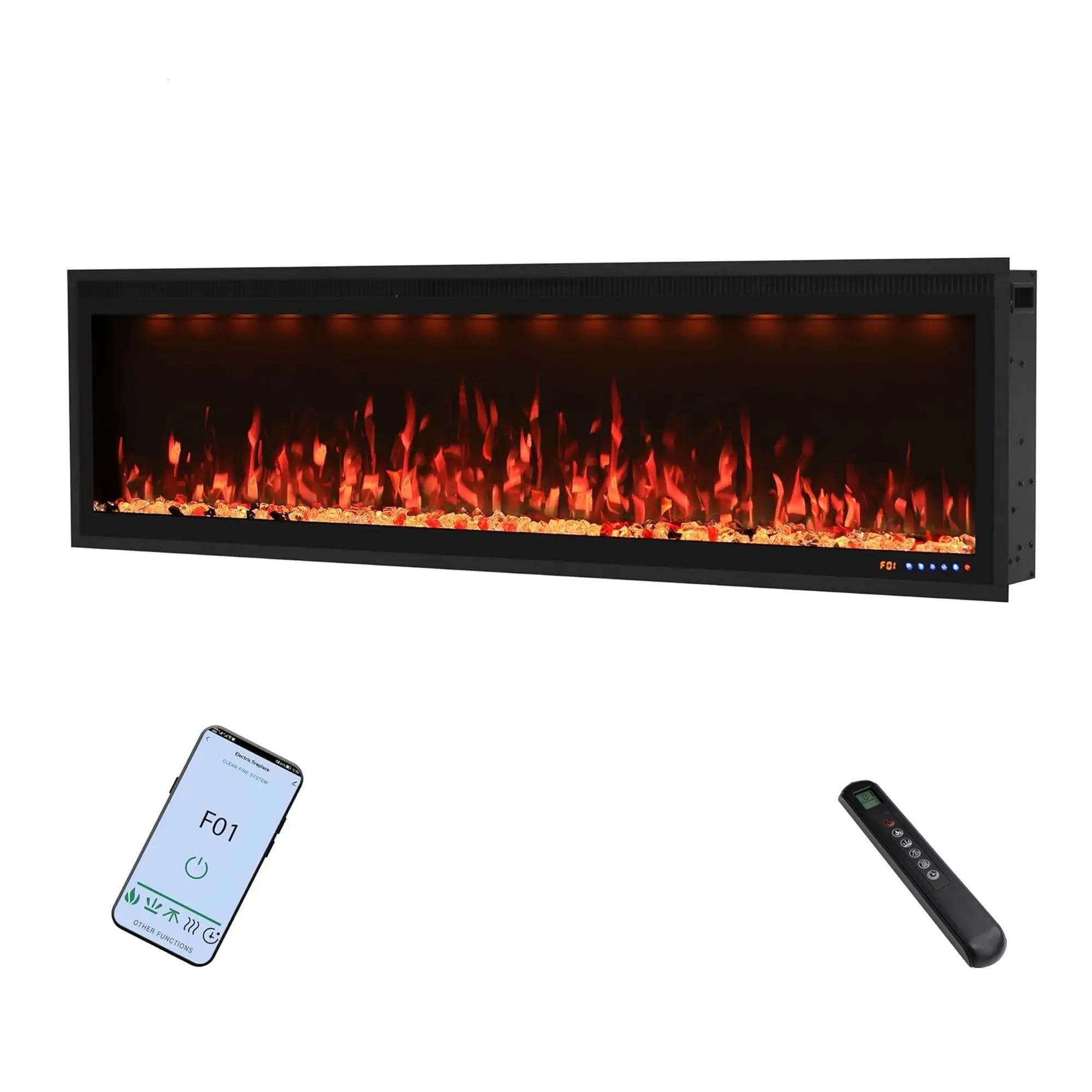 60 Inch Recessed/Wall Mounted Smart Electric Fireplace