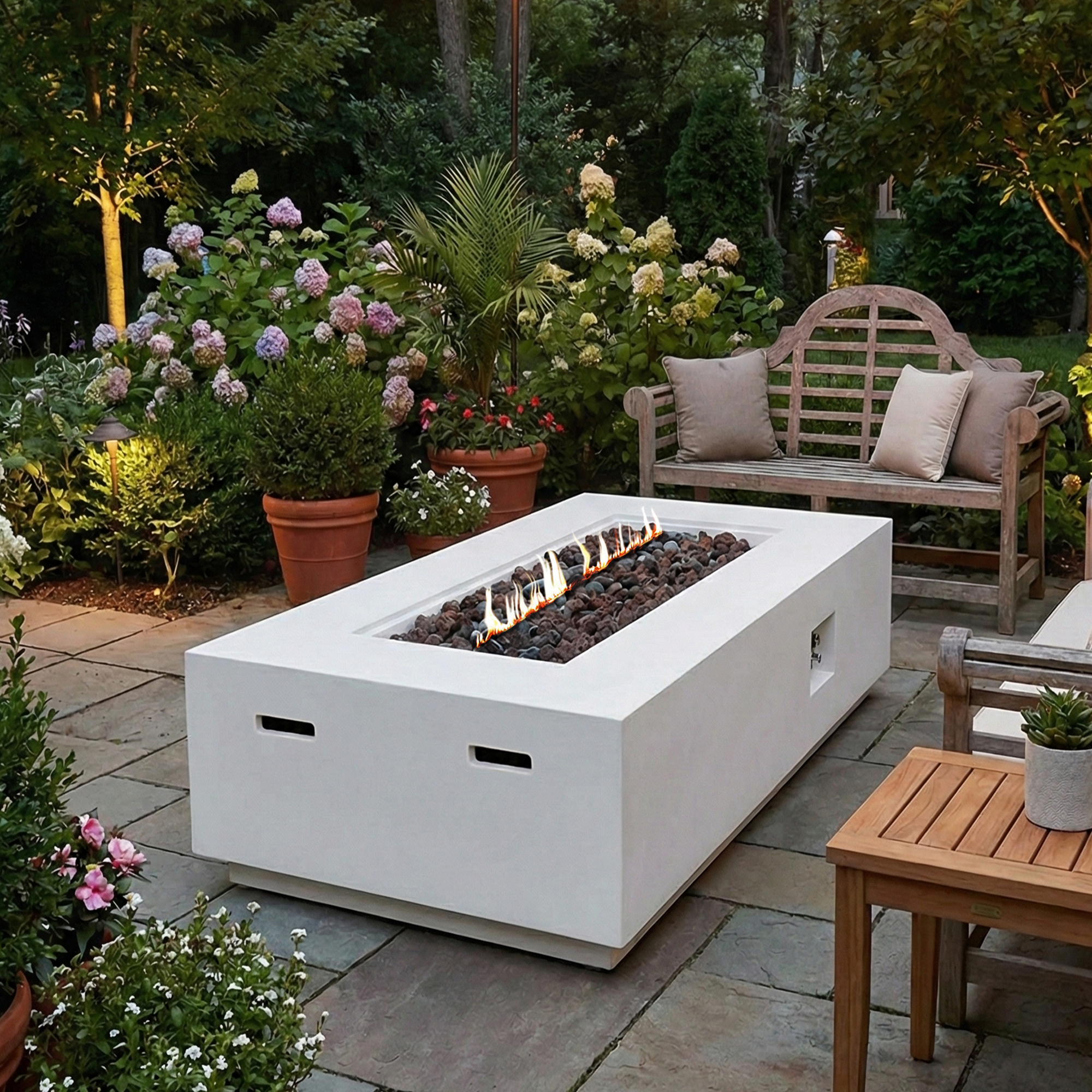 60-Inch Rectangular Outdoor Fire Pit Table, 60,000 BTU Propane Gas Fire Table for Patio & Garden