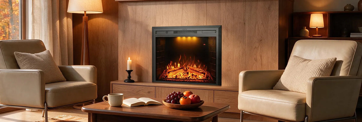 Flameline electric fireplace in a warm contemporary living room
