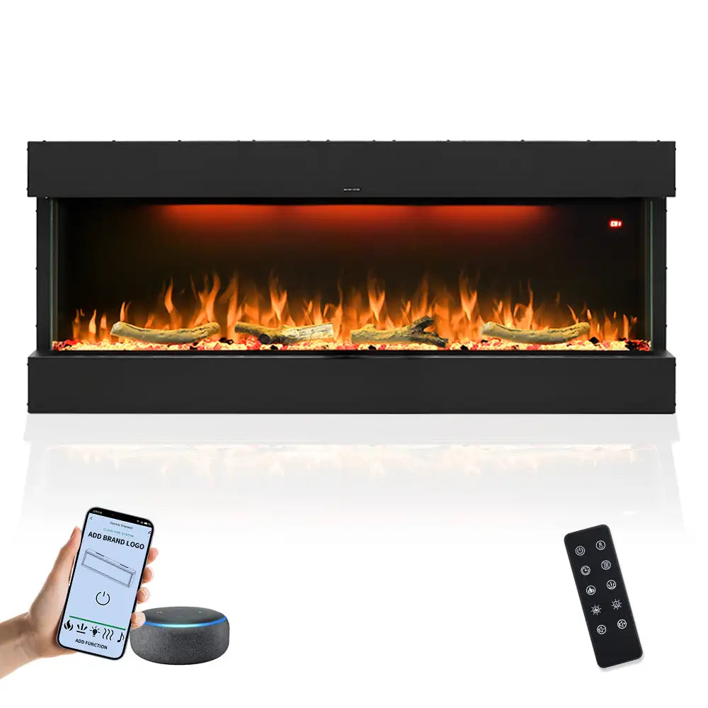 Three Sided 60 Inch  Elelctric Fireplace with Smart Control