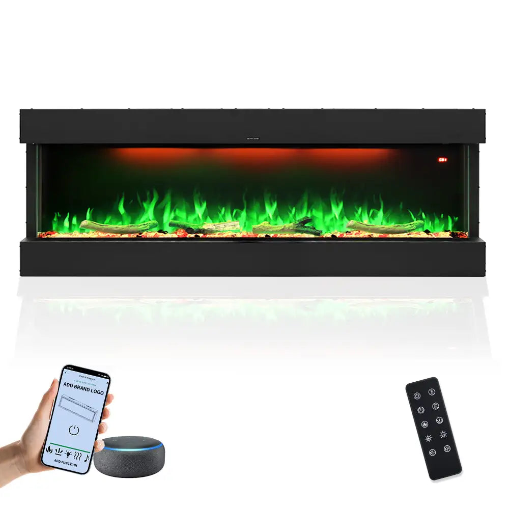 Smart Control 72 Inch Three Sided Elelctric Fireplace with
