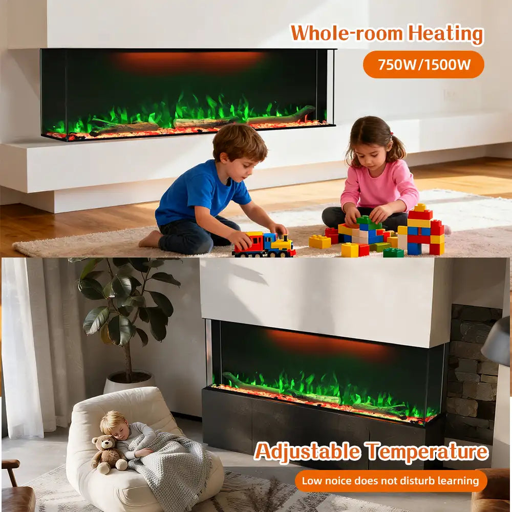 Smart Control 72 Inch Three Sided Elelctric Fireplace with